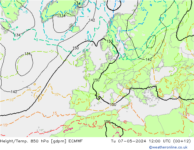 Height/Temp. 850 hPa ECMWF Di 07.05.2024 12 UTC