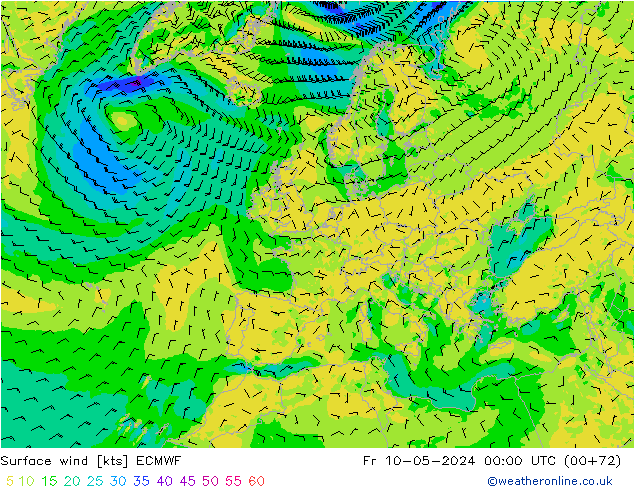 Surface wind ECMWF Fr 10.05.2024 00 UTC