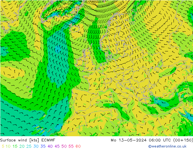 Bodenwind ECMWF Mo 13.05.2024 06 UTC