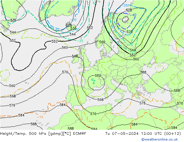 Height/Temp. 500 hPa ECMWF Ter 07.05.2024 12 UTC