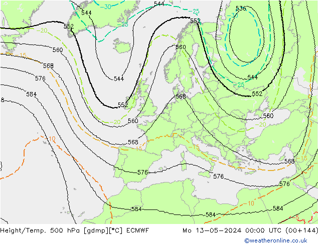 Height/Temp. 500 hPa ECMWF Mo 13.05.2024 00 UTC