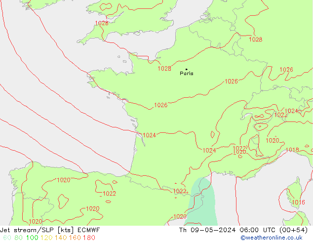 Polarjet/Bodendruck ECMWF Do 09.05.2024 06 UTC