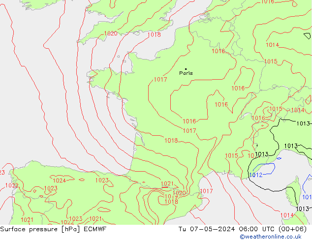 Surface pressure ECMWF Tu 07.05.2024 06 UTC