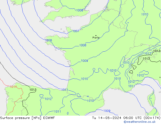 Surface pressure ECMWF Tu 14.05.2024 06 UTC