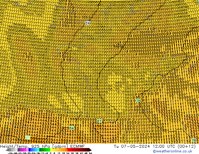 Height/Temp. 925 hPa ECMWF Di 07.05.2024 12 UTC