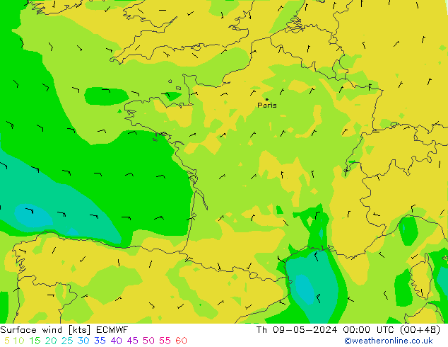 Surface wind ECMWF Th 09.05.2024 00 UTC