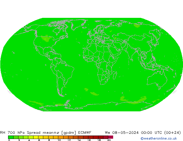RH 700 hPa Spread ECMWF We 08.05.2024 00 UTC