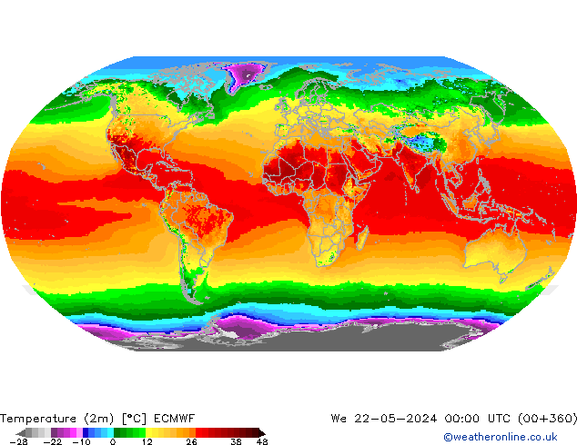 Temperatura (2m) ECMWF Qua 22.05.2024 00 UTC