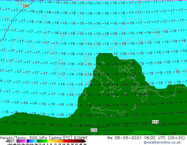 Yükseklik/Sıc. 500 hPa ECMWF Çar 08.05.2024 06 UTC