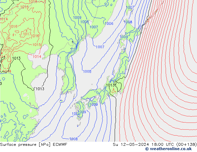 Presión superficial ECMWF dom 12.05.2024 18 UTC