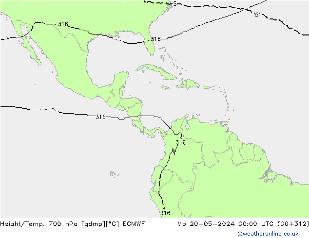 Height/Temp. 700 hPa ECMWF Mo 20.05.2024 00 UTC