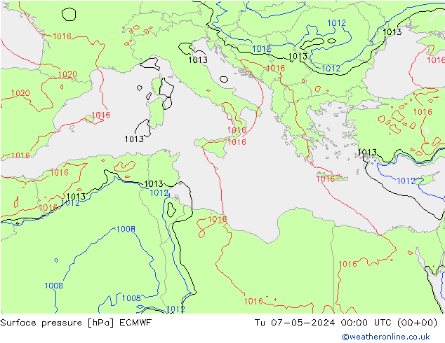 Surface pressure ECMWF Tu 07.05.2024 00 UTC