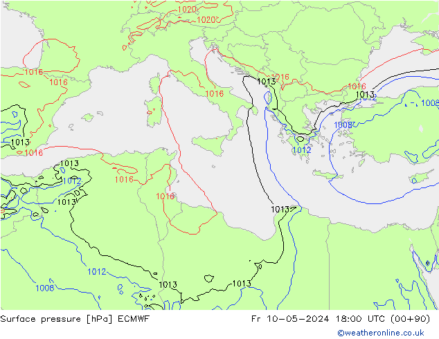 Pressione al suolo ECMWF ven 10.05.2024 18 UTC