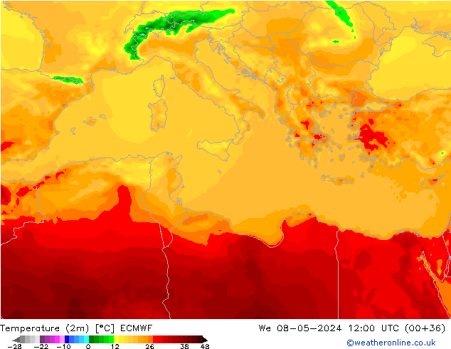 Temperature (2m) ECMWF We 08.05.2024 12 UTC