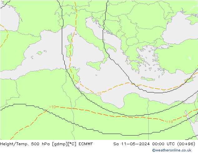 Hoogte/Temp. 500 hPa ECMWF za 11.05.2024 00 UTC