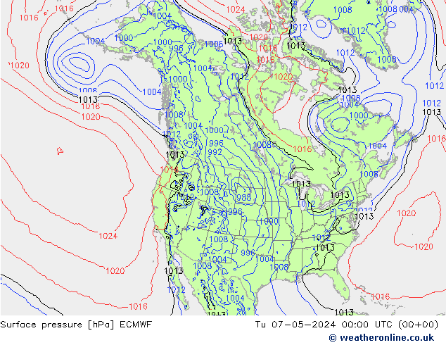 Surface pressure ECMWF Tu 07.05.2024 00 UTC