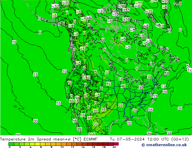 Temperaturkarte Spread ECMWF Di 07.05.2024 12 UTC