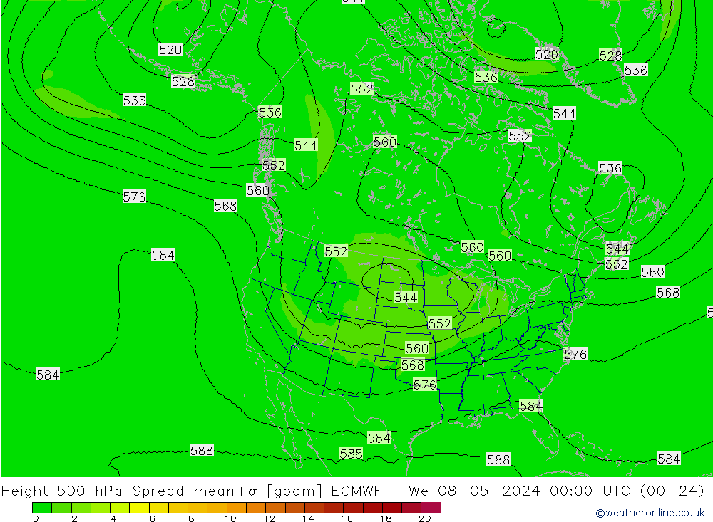 Height 500 hPa Spread ECMWF Mi 08.05.2024 00 UTC