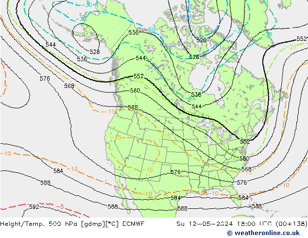 Height/Temp. 500 hPa ECMWF Su 12.05.2024 18 UTC