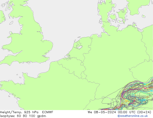 Height/Temp. 925 hPa ECMWF śro. 08.05.2024 00 UTC