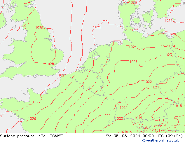 Surface pressure ECMWF We 08.05.2024 00 UTC