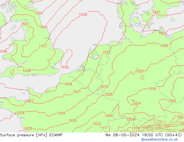Presión superficial ECMWF mié 08.05.2024 18 UTC