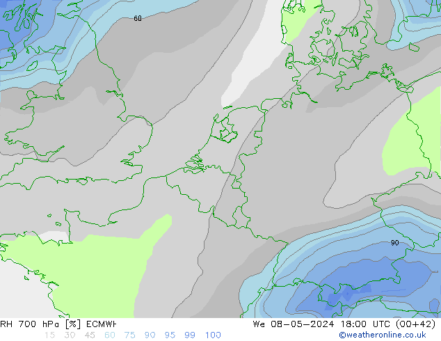 RH 700 hPa ECMWF Mi 08.05.2024 18 UTC