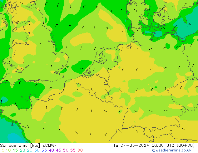 Bodenwind ECMWF Di 07.05.2024 06 UTC