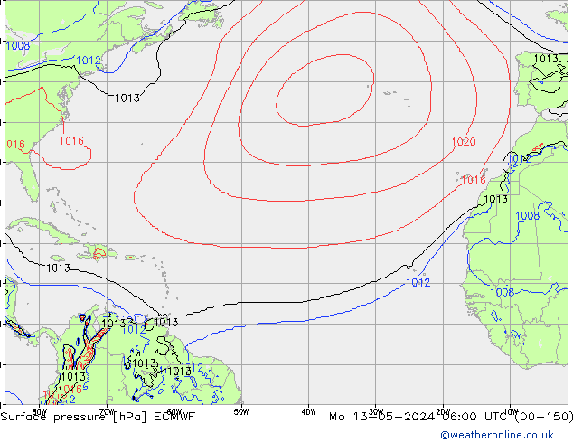 Surface pressure ECMWF Mo 13.05.2024 06 UTC