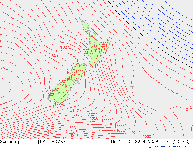 Atmosférický tlak ECMWF Čt 09.05.2024 00 UTC