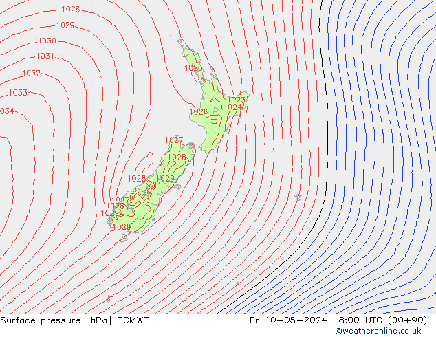 ciśnienie ECMWF pt. 10.05.2024 18 UTC