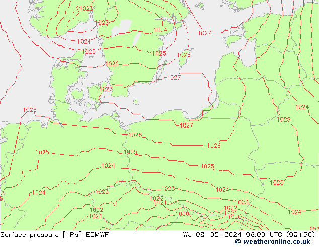 pressão do solo ECMWF Qua 08.05.2024 06 UTC