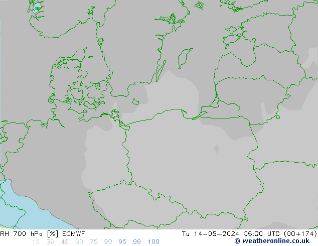 Humidité rel. 700 hPa ECMWF mar 14.05.2024 06 UTC
