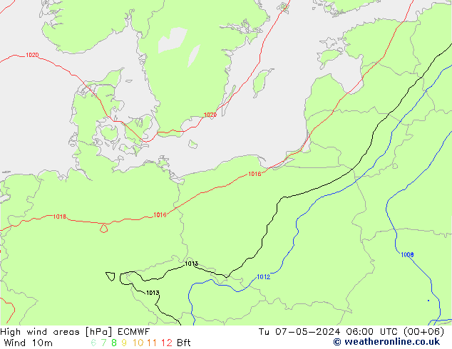 High wind areas ECMWF вт 07.05.2024 06 UTC