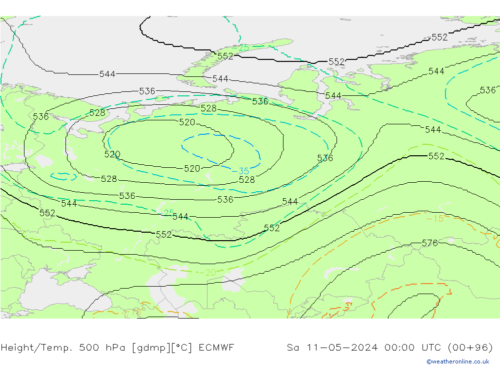 Height/Temp. 500 hPa ECMWF Sáb 11.05.2024 00 UTC