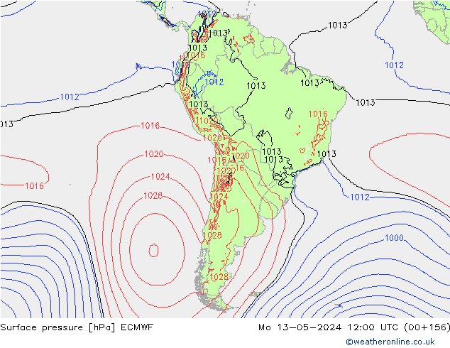 pressão do solo ECMWF Seg 13.05.2024 12 UTC
