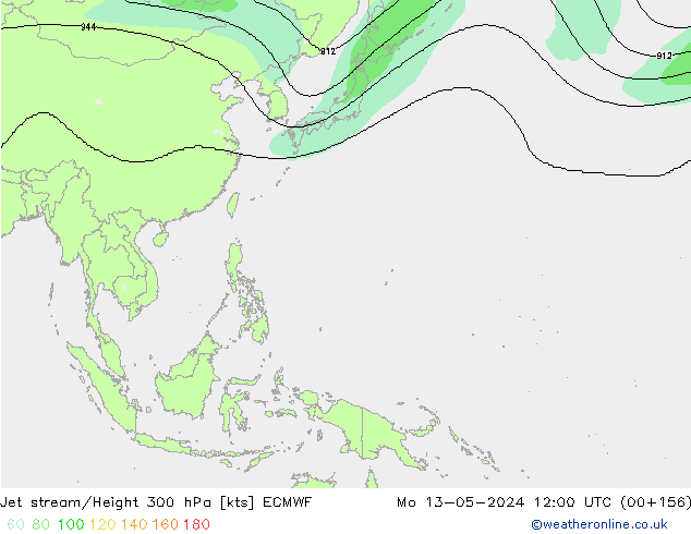 Jet stream/Height 300 hPa ECMWF Mo 13.05.2024 12 UTC