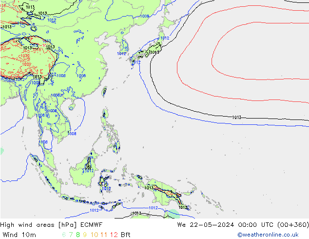 High wind areas ECMWF ср 22.05.2024 00 UTC