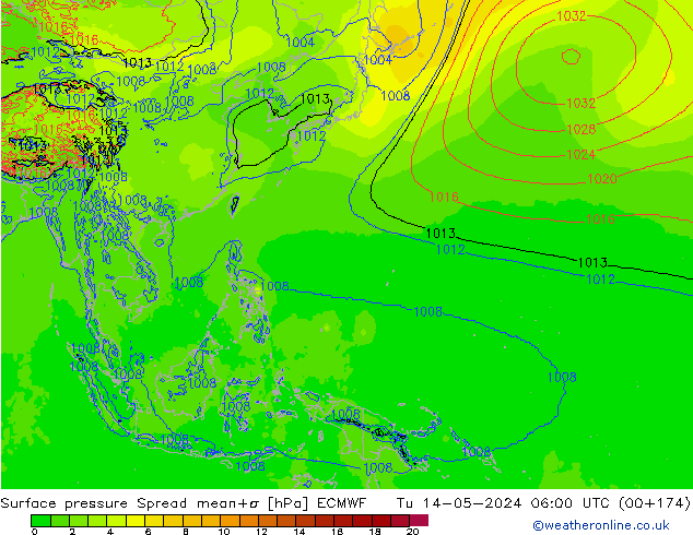 Presión superficial Spread ECMWF mar 14.05.2024 06 UTC