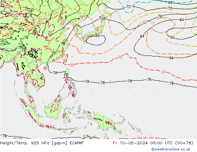 Yükseklik/Sıc. 925 hPa ECMWF Cu 10.05.2024 06 UTC