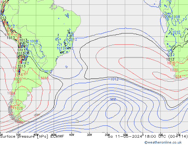 pressão do solo ECMWF Sáb 11.05.2024 18 UTC