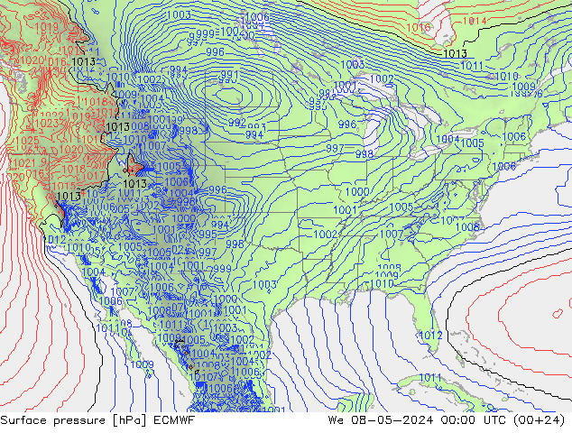 Surface pressure ECMWF We 08.05.2024 00 UTC