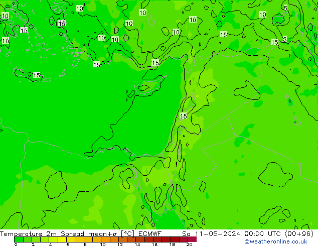 Temperatura 2m Spread ECMWF sáb 11.05.2024 00 UTC