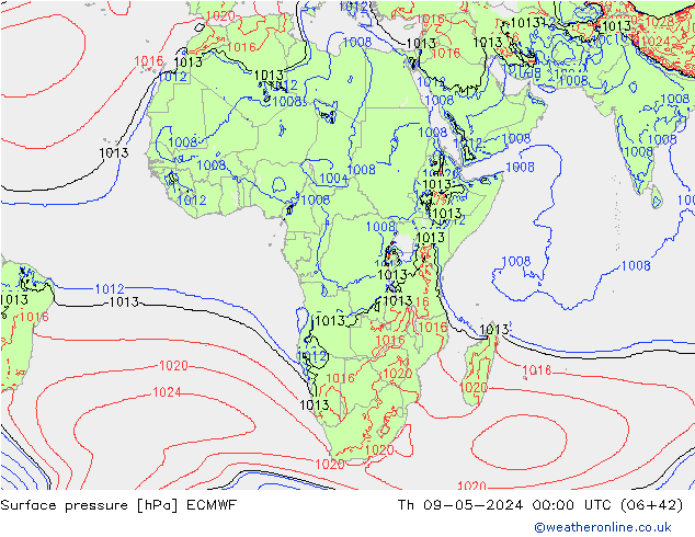 pressão do solo ECMWF Qui 09.05.2024 00 UTC