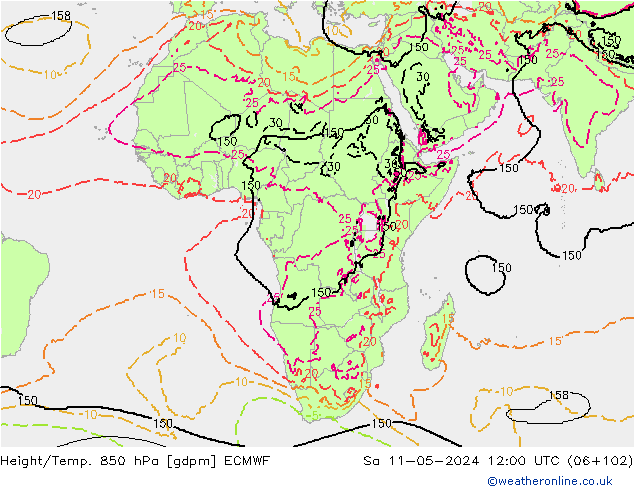 Hoogte/Temp. 850 hPa ECMWF za 11.05.2024 12 UTC