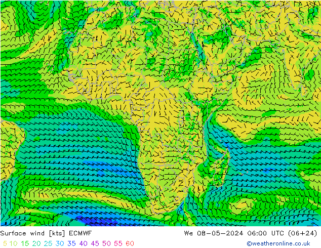 Surface wind ECMWF We 08.05.2024 06 UTC