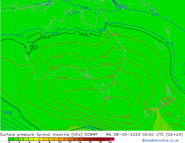 Surface pressure Spread ECMWF We 08.05.2024 06 UTC