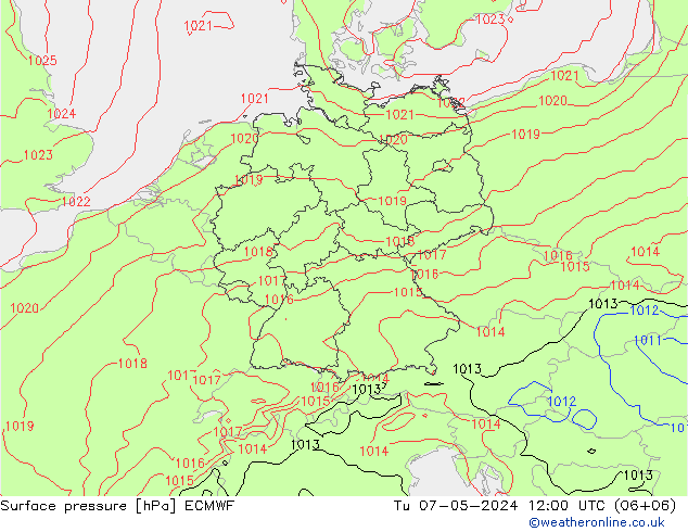 地面气压 ECMWF 星期二 07.05.2024 12 UTC
