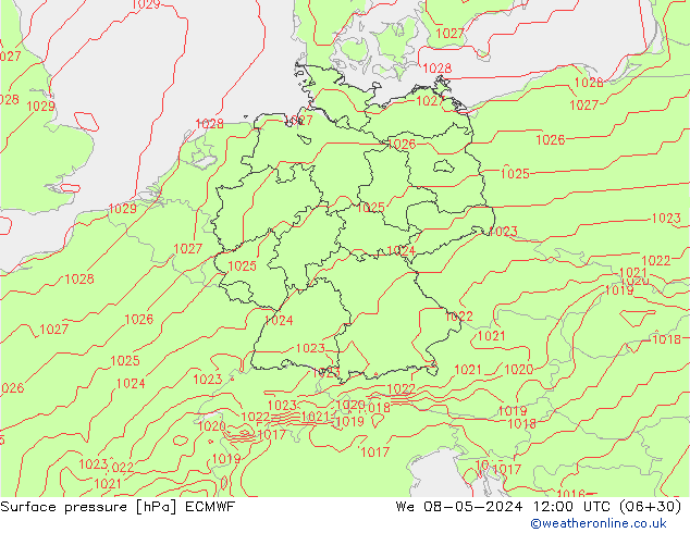 Bodendruck ECMWF Mi 08.05.2024 12 UTC