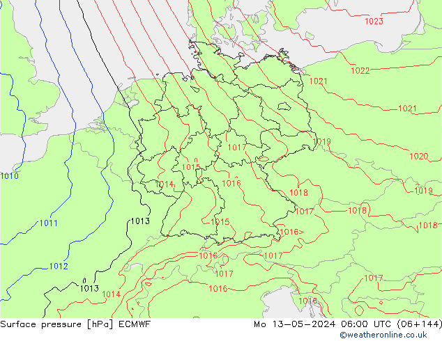 Bodendruck ECMWF Mo 13.05.2024 06 UTC